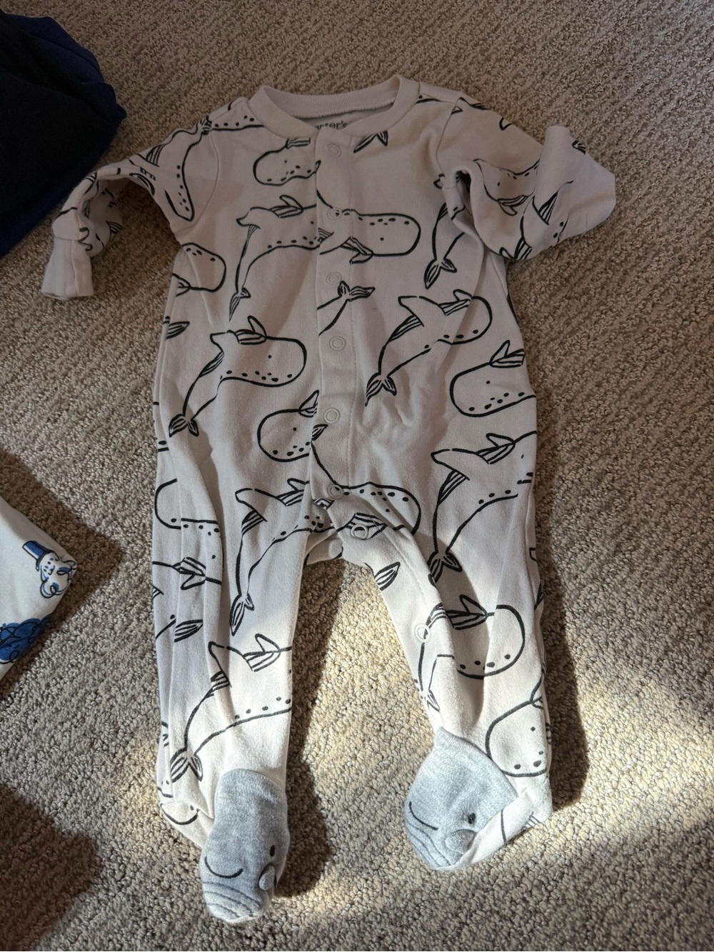 Carter's Cream One-Piece Footed Pajamas with Whale Print